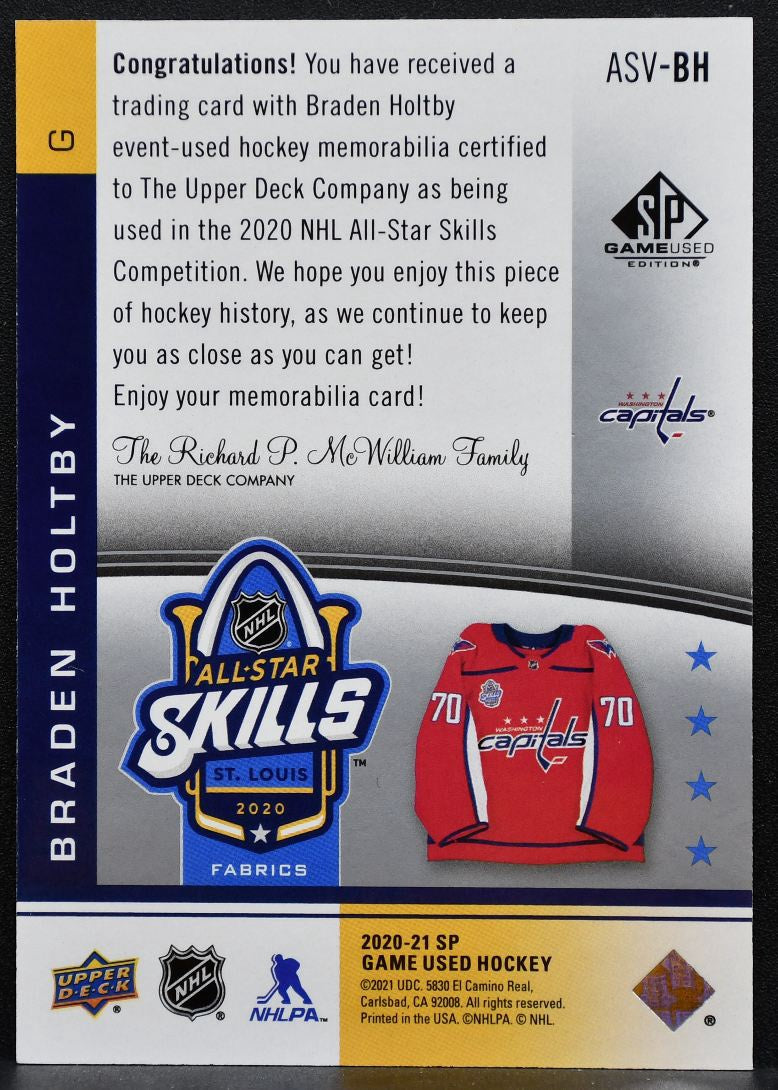 2020-21 SP Game Used NHL All-Star Skills Fabrics Braden Holtby Jersey 4744