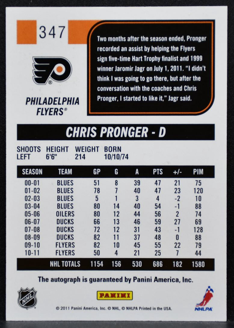 2011-12 Panini Score Signatures Chris Pronger 347 Philadelphia Flyers Auto 6709