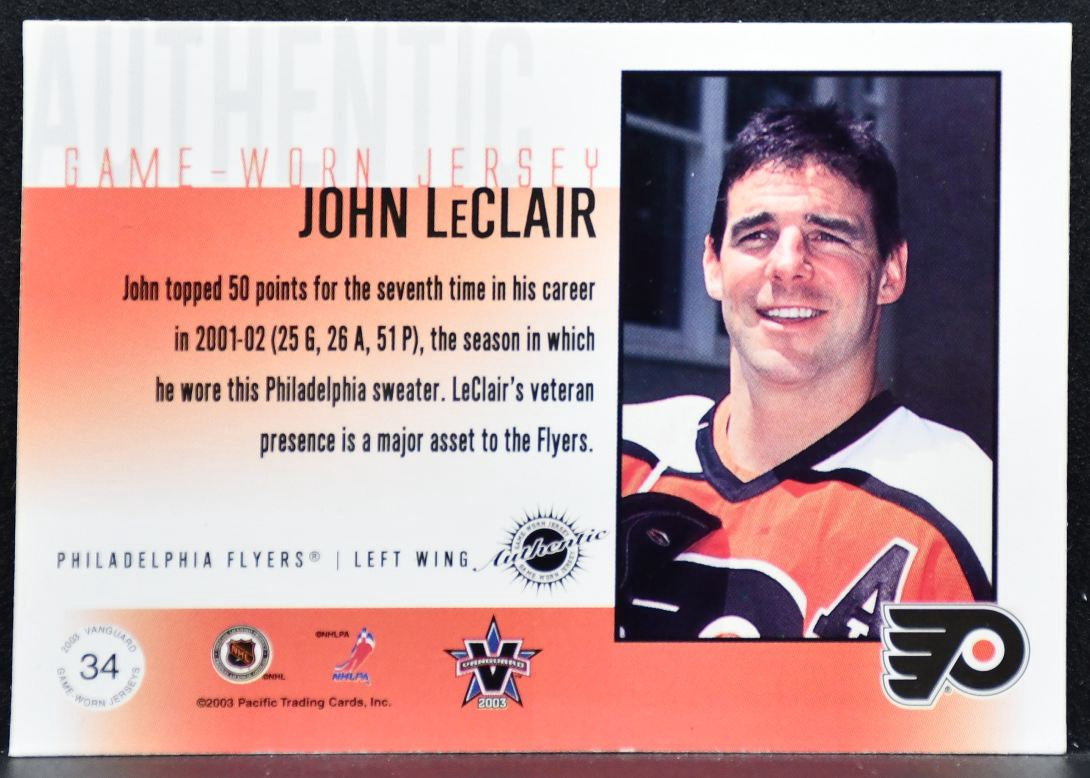 2002-03 Pacific Vanguard Jersey John LeClair 34 Flyers 278/508 Jersey 7515