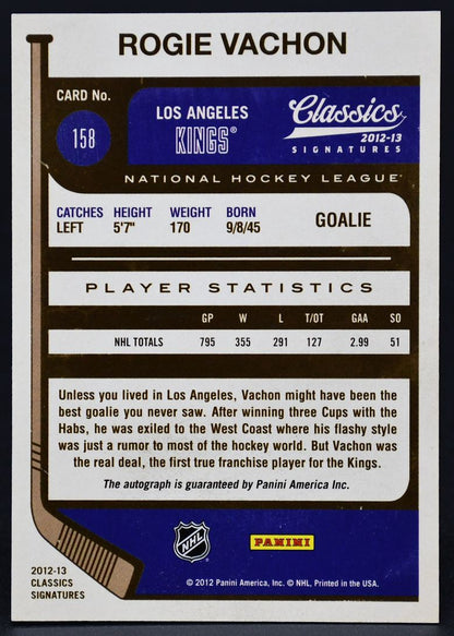 2012-13 Panini Classics Signatures Rogie Vachon 158 Auto