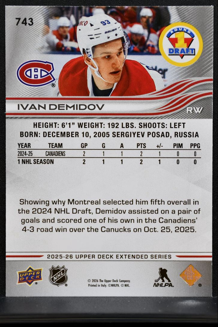 2025-26 Upper Deck Extended Series Round 1 Draft Ivan Demidov Canadiens RC 1457
