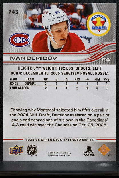 2025-26 Upper Deck Extended Series Round 1 Draft Ivan Demidov Canadiens RC 1457