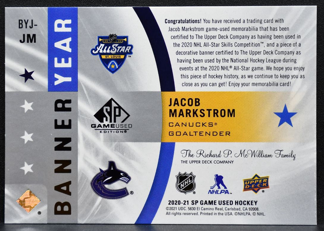 2020-21 SP Game Used Banner Year All-Star St. Louis Markstrom Jersey 8131