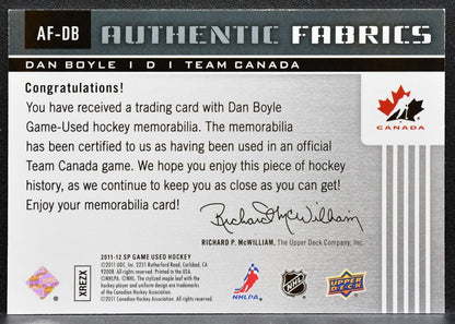 2011-12 SP Game Used Authentic Fabrics Silver Dan Boyle 025/100 Jersey 1014