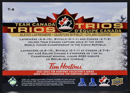 21-22 UD Tim Hortons Team Canada Trios Lafreniere/Byfield/Cozens T-8 Canada 4862