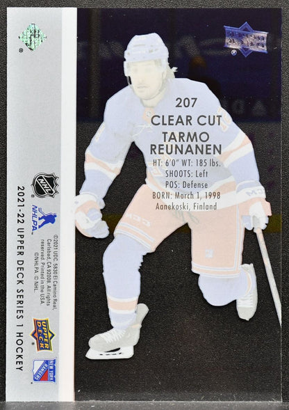 2021-22 UD Series 1 Young Guns Clear Cut Tarmo Reunanen 207 Rangers RC 3642