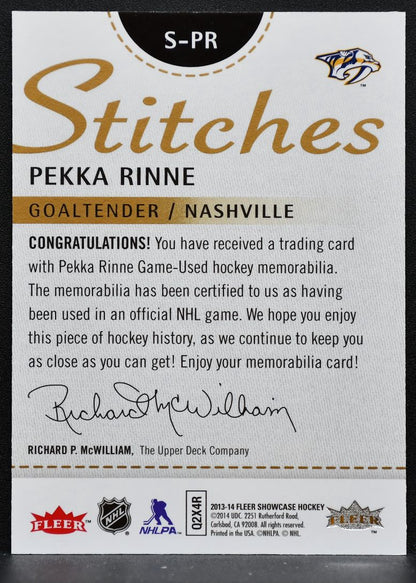 2013-14 Fleer Showcase Stitches Pekka Rinne S-PR Nashville Predators Jersey 6267