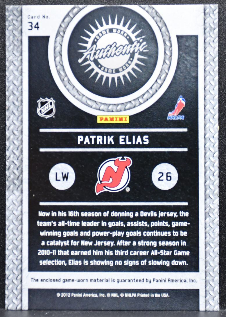 2011-12 Panini Titanium Game Worn Gear Patrik Elias Jersey 7843