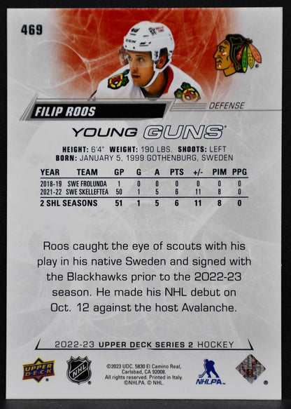2022-23 UD Series 2 Young Guns UD Exclusives Filip Roos 469 RC 100 /100