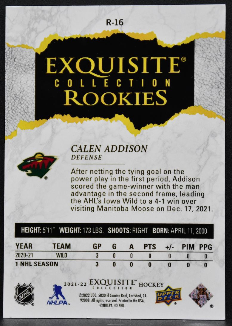 2021-22 Upper Deck Ice Exquisite Collection Rookies Blue Calen Addison RC 1494