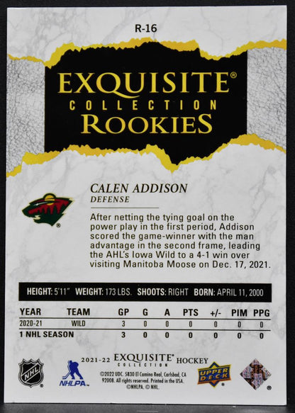 2021-22 Upper Deck Ice Exquisite Collection Rookies Blue Calen Addison RC 1494