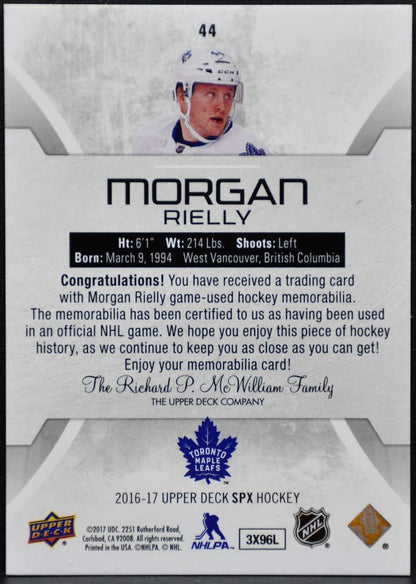 2016-17 SPx Red Jersey Morgan Rielly 44 Toronto Maple Leafs Jersey 3222