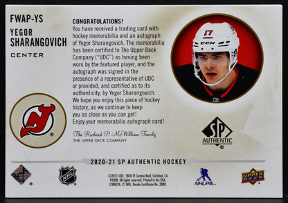 2020-21 SP Authentic Limited Auto Patch Future Watch Yegor Sharangovich FWAP 100