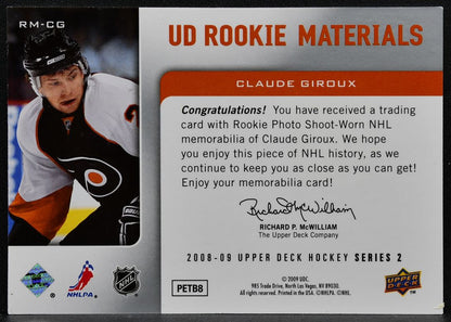 2008-09 Upper Deck Series 2 Rookie Materials Claude Giroux RM-CG RC Jersey 9378