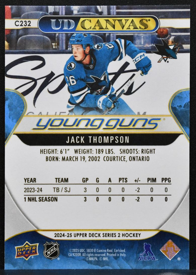 2024-25 Upper Deck Series 2 UD Canvas Young Guns Jack Thompson Sharks RC 5220