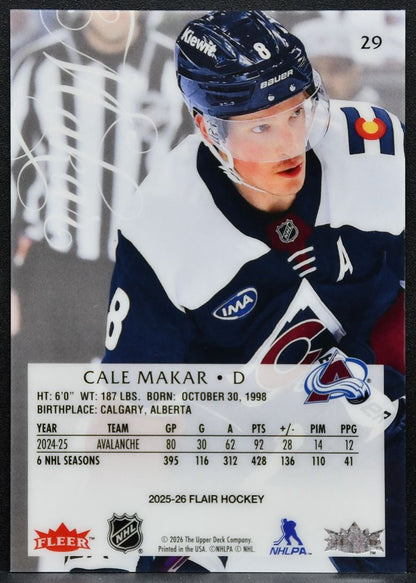 2025-26 Flair Cale Makar 29 Colorado Avalanche 4391