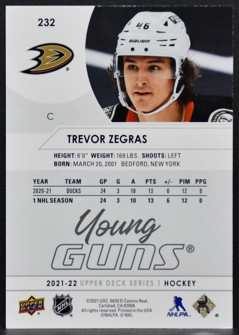 2021-22 Upper Deck Series 1 Young Guns Trevor Zegras 232 Anaheim Ducks RC 8074