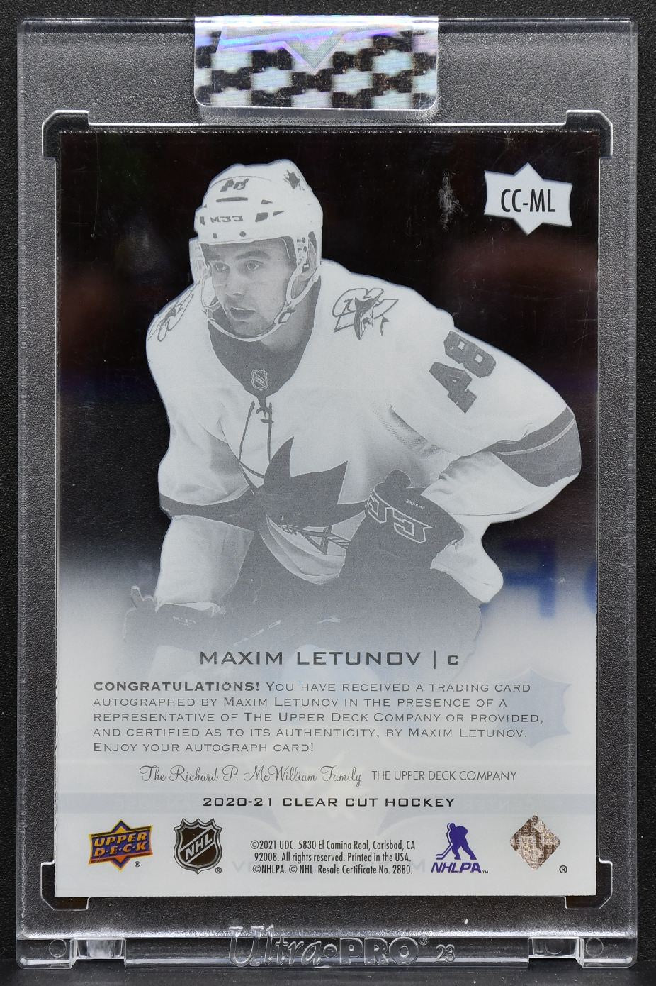 2020-21 Upper Deck Clear Cut Base Rookie Maxim Letunov CC-ML RC Auto 5393
