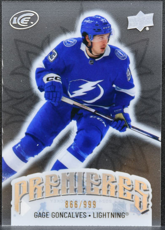 2024-25 UD Ice Premieres Gage Goncalves 163 Tampa Bay Lightning RC 866/999 0939