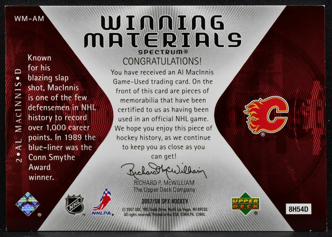 2007-08 SPx Winning Materials Al MacInnis WM-AM Calgary Flames 24/99 Jersey 9163