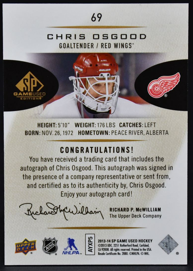2013-14 SP Game Used Gold Chris Osgood 69 Auto