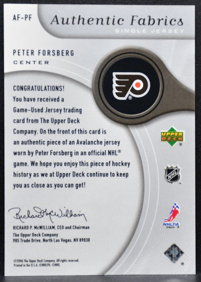 2005-06 SP Game Used Authentic Fabrics Peter Forsberg AF-PF Flyers Jersey 5795