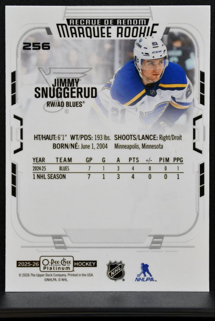 2025-26 O Pee Chee Platinum Marquee Rookie Jimmy Snuggerud 256 Blues RC 7788