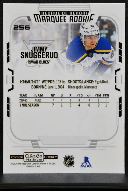 2025-26 O Pee Chee Platinum Marquee Rookie Jimmy Snuggerud 256 Blues RC 7788