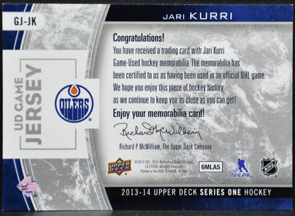 2013-14 Upper Deck Series 1 UD Game Jerseys Jari Kurri GJ-JK Oilers Jersey 2027