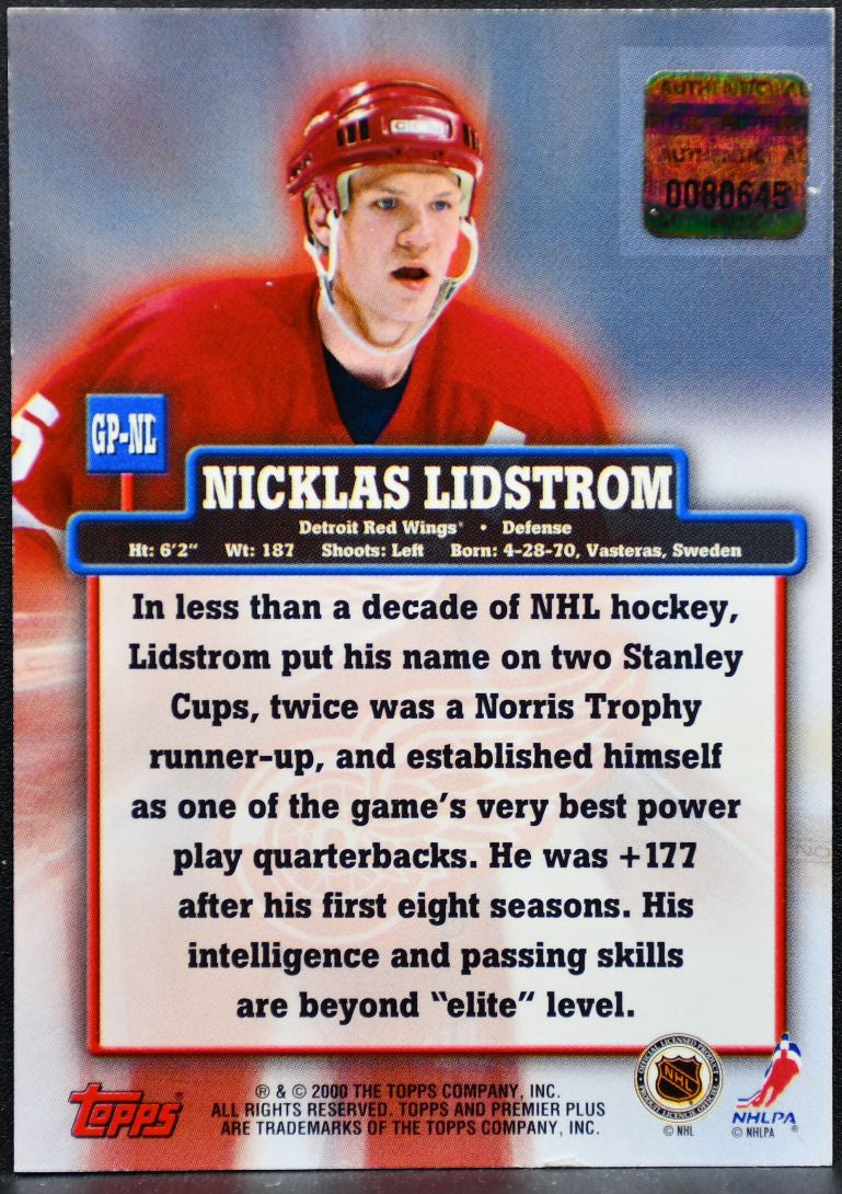 1999-100 Topps Premier Plus Game Pieces Nicklas Lidstrom Red Wings Jersey 1266