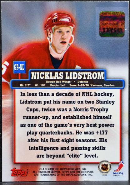 1999-100 Topps Premier Plus Game Pieces Nicklas Lidstrom Red Wings Jersey 1266