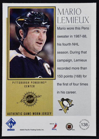 2002-03 Private Stock Reserve Authentic Game-Worn Jersey Lemieux 138 436/531
