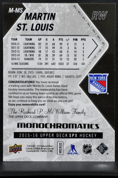 2015-16 SPx Monochromatics Jersey Martin St. Louis M-MS 9004