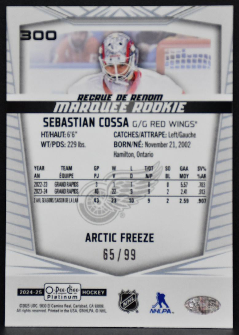 2024-25 OPC Platinum Marquee Arctic Freeze Cossa 300 Red Wings RC 65/99 7150