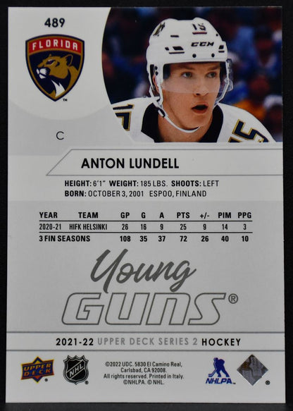 2021-22 Upper Deck Series 2 Young Guns Anton Lundell 489 Florida Panthers RC 3841