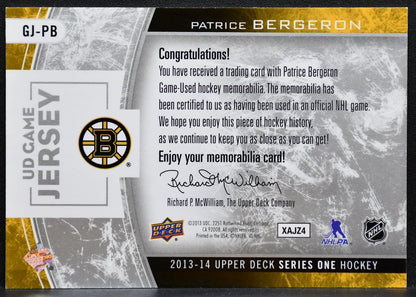 2009-10 Upper Deck Series 1 UD Game Jersey Patrice Bergeron Bruins Jersey 7943