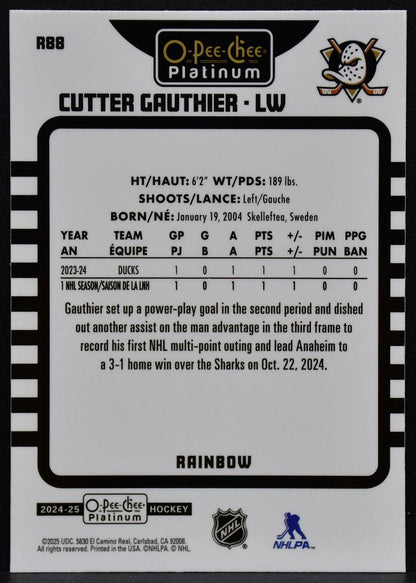 2024-25 OPC Platinum Retro Rookie Rainbow Cutter Gauthier R88 Ducks RC 7044