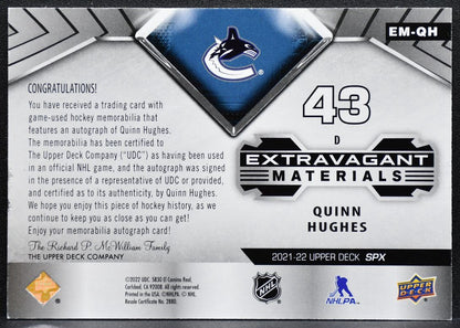 2021-22 UD Ultimate Collection Extravagant Hughes Auto 08/15 Patch 6033