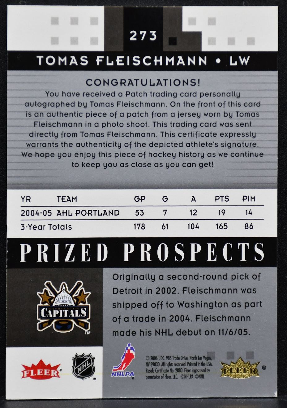 2004-05 Fleer Hot Prospects Prized Prospects Tomas Fleischmann 273  RC Auto /349