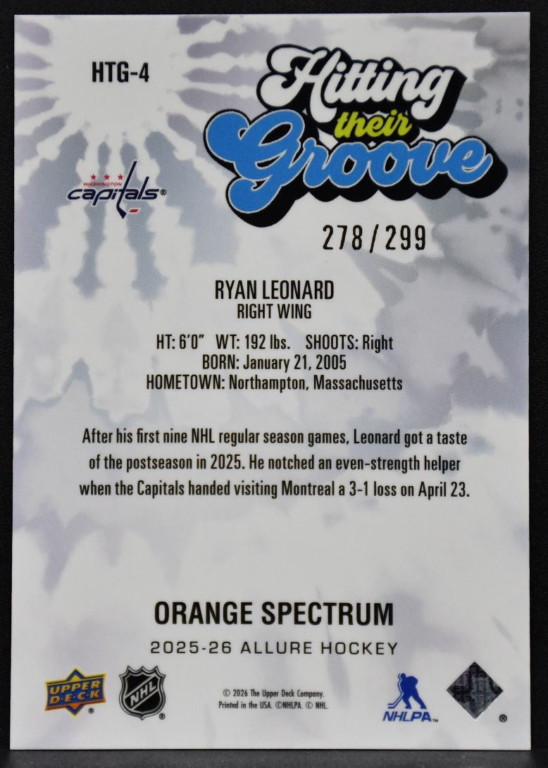 2025-26 UD Allure Hitting Thier Groove Orange Spectrum Leonard Capitals RC /299 1480