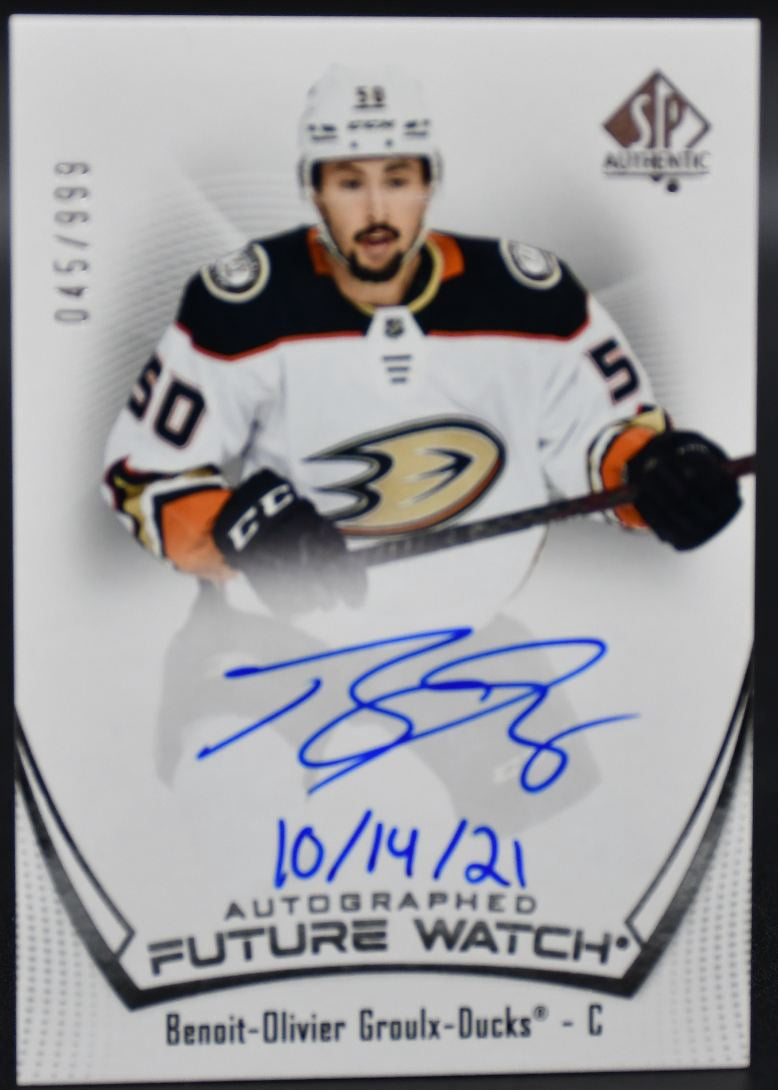 2021-22 SP Authentic Benoit-Olivier Groulx 184 Anaheim Ducks RC Auto 045/999