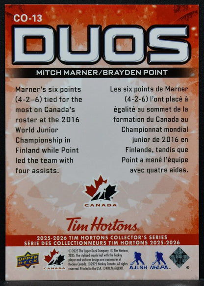 2025-26 Upper Deck Tim Hortons Duos Mitch Marner / Brayden Point CO-13 0091