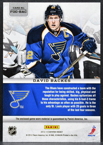 2012-13 Panini Certified Fabrics of the Game David Backes Blues Jersey 9424