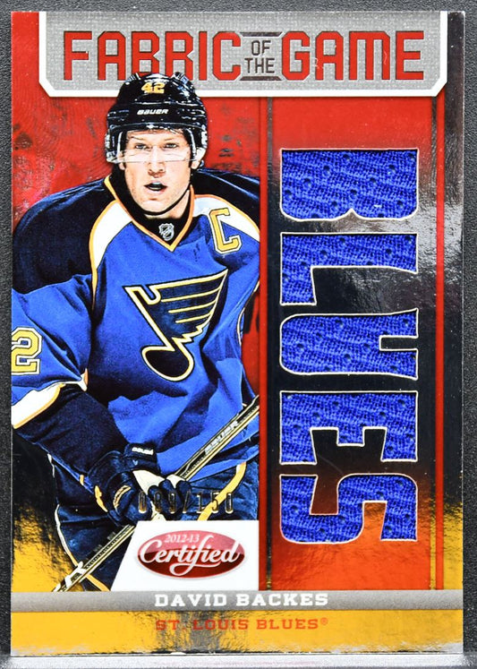2012-13 Panini Certified Fabrics of the Game David Backes Blues Jersey 9424