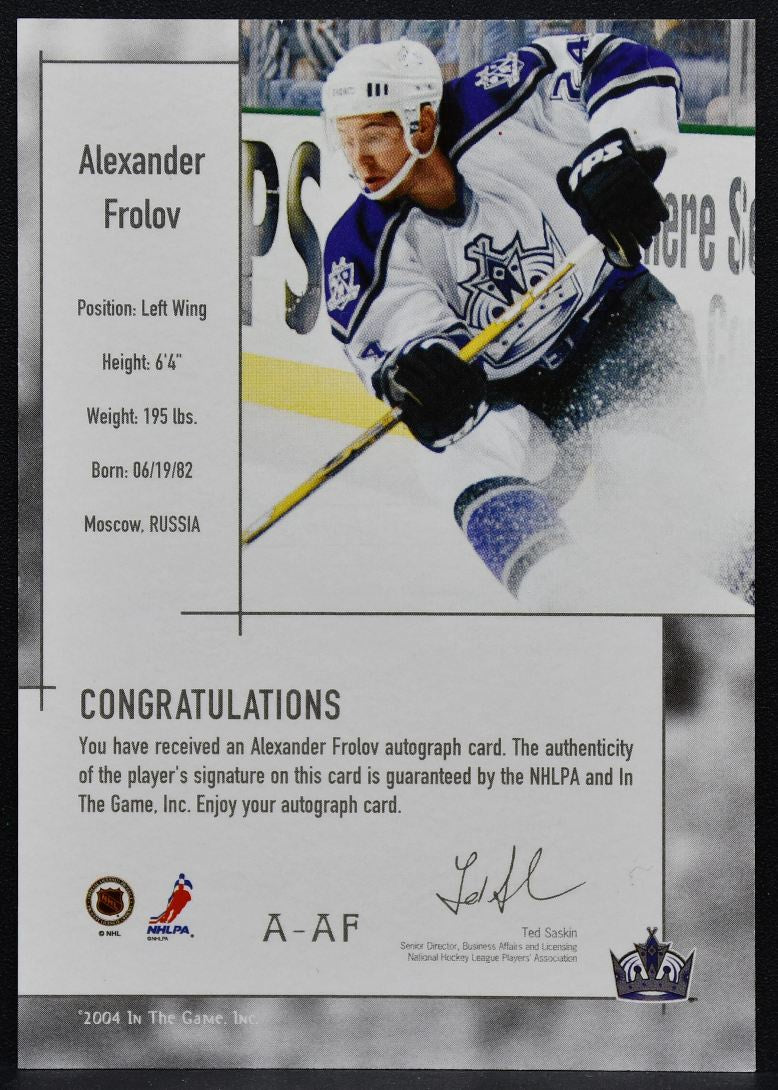 2003-04 In The Game Used Signature Series Alexander Frolov A-AF Kings Auto 2407