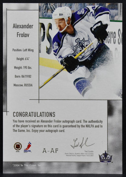 2003-04 In The Game Used Signature Series Alexander Frolov A-AF Kings Auto 2407