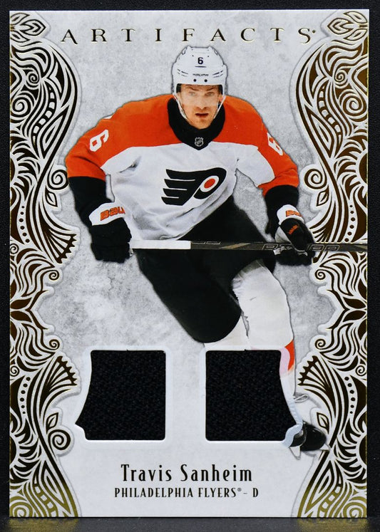 25-26 UD Artifacts Gold Material Travis Sanheim Philadelphia Flyers /299 Jersey 3927