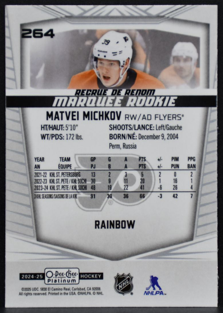 2024-25 OPC Platinum Marquee Rookie Rainbow Matvei Michkov 264 Flyers RC 7006