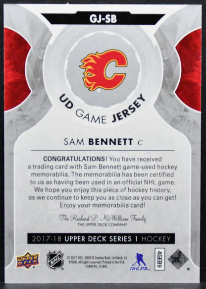 2017-18 Upper Deck Series 1 UD Game Jersey Sam Bennett GJ-SB Flames Jersey 4828