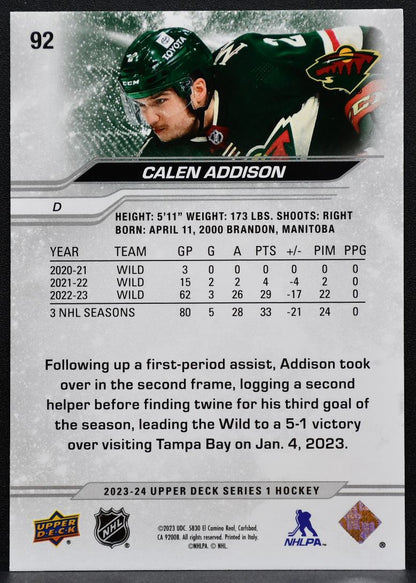 2008-09 Upper Deck Series 1 Exclusives Calen Addison 92 Wild 031 /100 1624